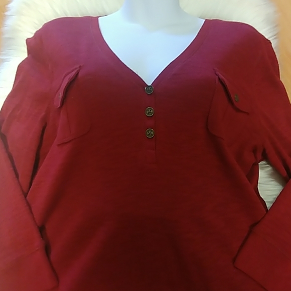 Chaps Denim Red Microstriped Top - Picture 7 of 8